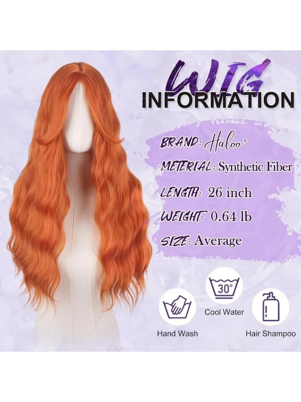 Women's Red Auburn 26 Inch Heat Resistant Curtain Bangs Long Wavy Wigs